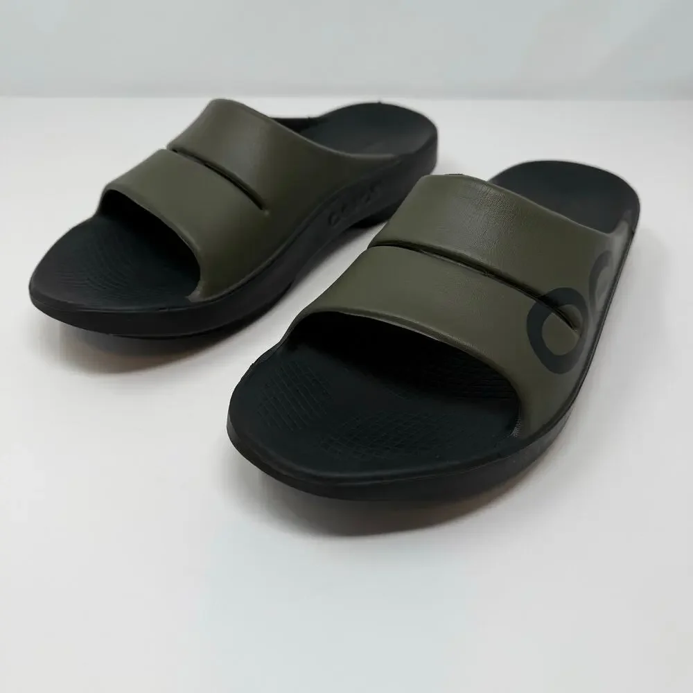 Oofos Ooahh Sports Slide Sandal Mens' 12 Olive Green Black Workout Recovery